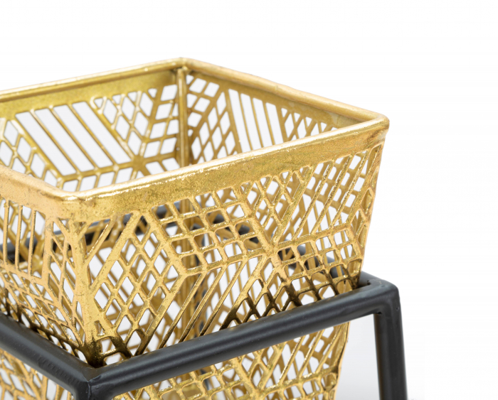 Set 2 suporturi pentru flori Square, Fier, Auriu/Negru, 70/60x23/20x23/20 cm [2]