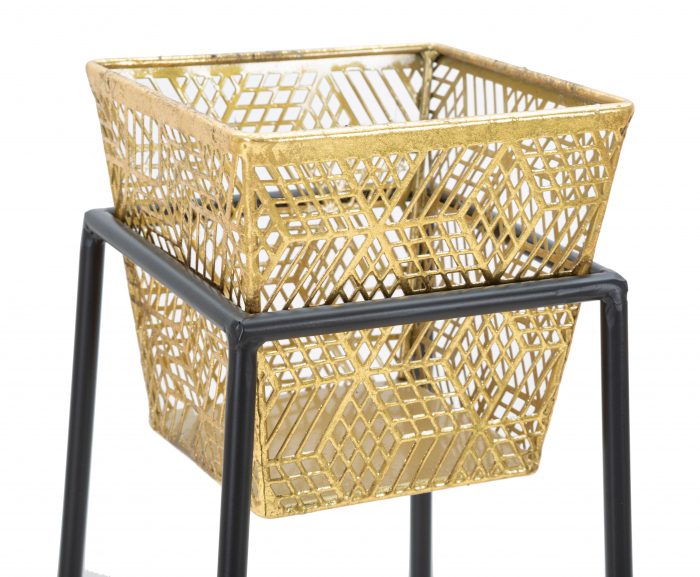 Set 2 suporturi pentru flori Square, Fier, Auriu/Negru, 70/60x23/20x23/20 cm [3]