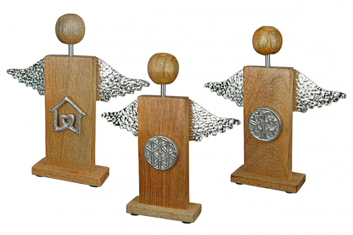 Set 3 decoratiuni Angel Message, Lemn, Maro/Argintiu, 19x20.5x4 cm [8]