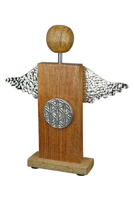 Set 3 decoratiuni Angel Message, Lemn, Maro/Argintiu, 19x20.5x4 cm [6]