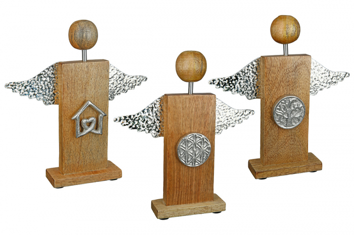 Set 3 decoratiuni Angel Message, Lemn, Maro/Argintiu, 19x20.5x4 cm [2]