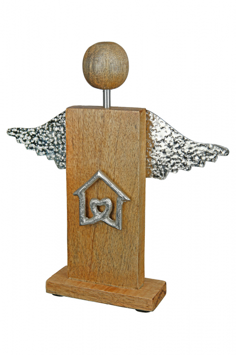 Set 3 decoratiuni Angel Message, Lemn, Maro/Argintiu, 19x20.5x4 cm [9]