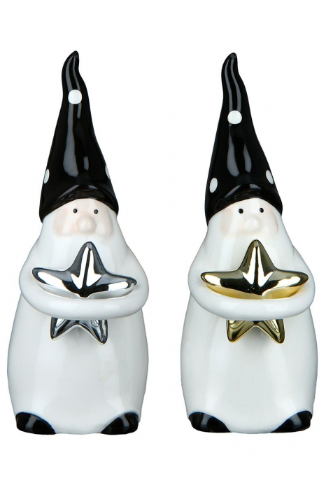 Set 2 decoratiuni Santa Starshine, Ceramica, Alb/Negru, 5x6.5x12 cm [3]