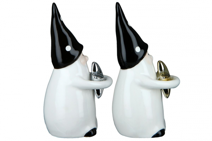 Set 2 decoratiuni Santa Starshine, Ceramica, Alb/Negru, 5x6.5x12 cm [2]