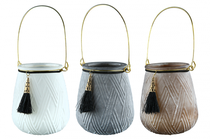 Set 3 felinare Rido, Sticla, Multicolor, 8x10 cm [6]