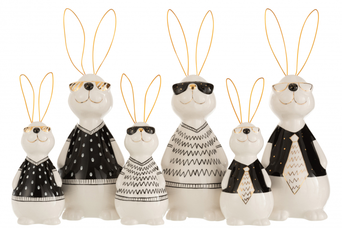 Set 3 figurine Rabbit Max, Ceramica, Alb/Negru/Auriu, 11x11x29.5 cm [2]