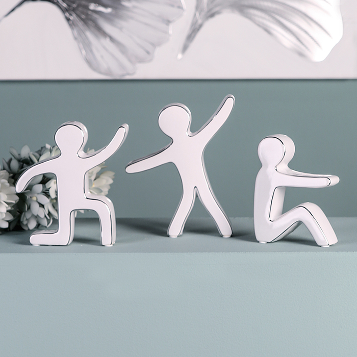 Set 3 figurine Workout, ceramica, alb/argintiu, 4x14x19 cm [2]
