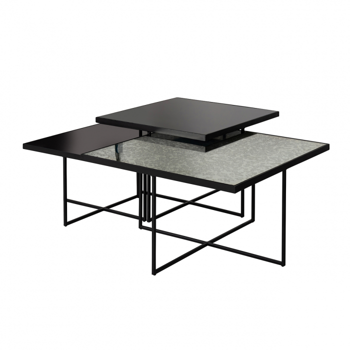 Set 3 masute Chester, Sticla/Fier, Negru, 42/38/32x70/60/50x70/60/50 cm [2]