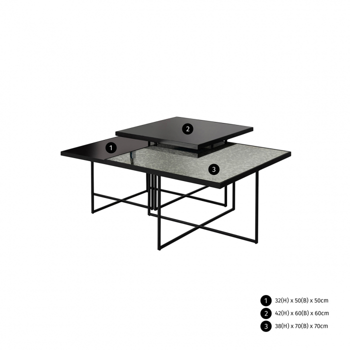 Set 3 masute Chester, Sticla/Fier, Negru, 42/38/32x70/60/50x70/60/50 cm [3]