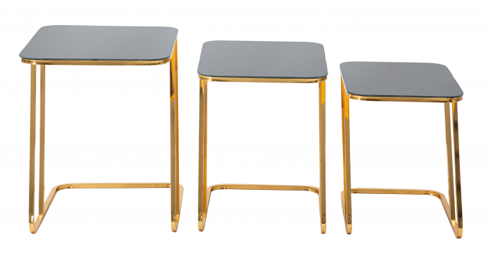 Set 3 masute Simple, Fier/Sticla, Auriu/Negru, 55/51/45x50.5/49/47x44/39/34 cm [6]