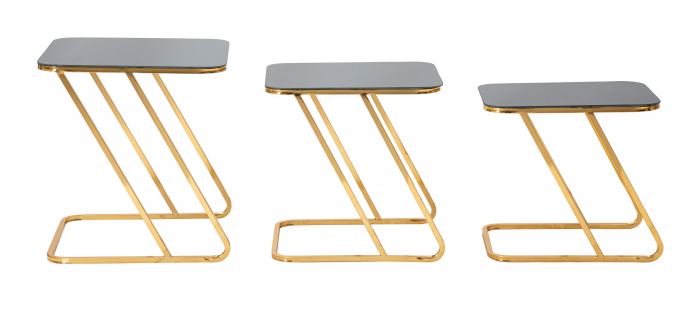 Set 3 masute Simple, Fier/Sticla, Auriu/Negru, 55/51/45x50.5/49/47x44/39/34 cm [3]