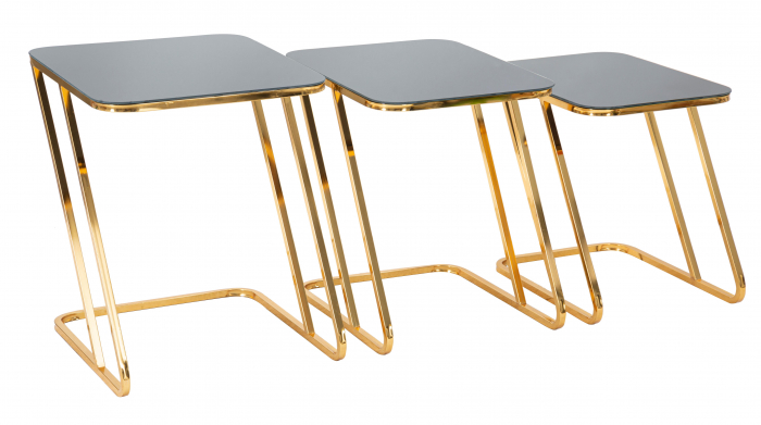 Set 3 masute Simple, Fier/Sticla, Auriu/Negru, 55/51/45x50.5/49/47x44/39/34 cm [7]