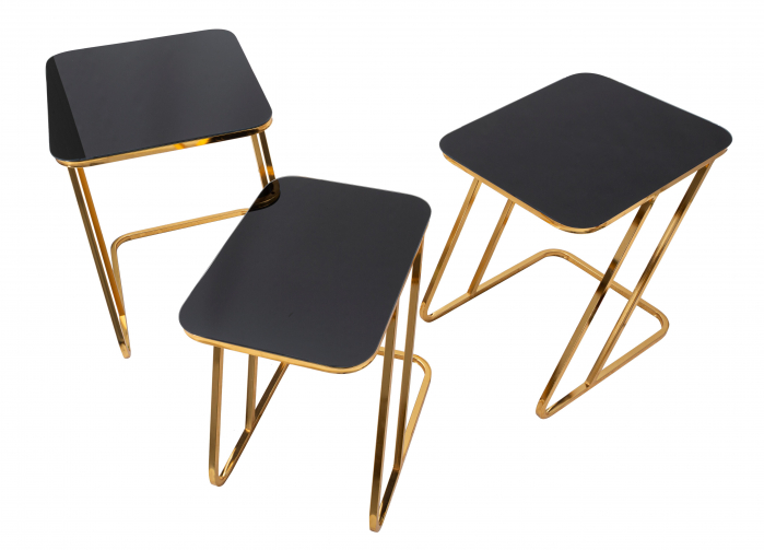 Set 3 masute Simple, Fier/Sticla, Auriu/Negru, 55/51/45x50.5/49/47x44/39/34 cm [5]