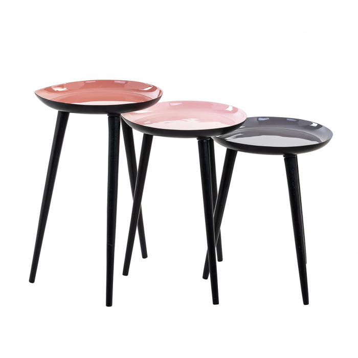 Set 3 masute Trinity, Fier, Roz/Negru, 49/43/39x32x32 cm [2]