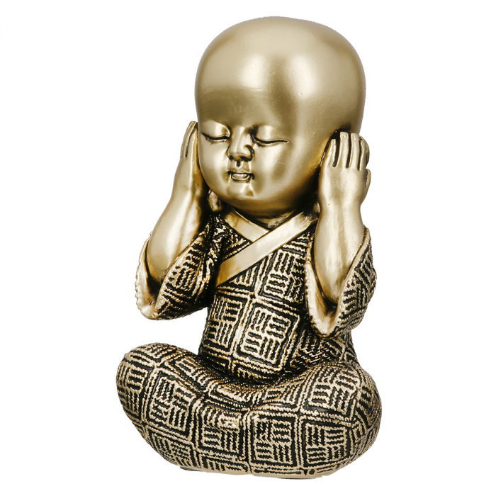 Set 3 piese, Figurină, Buddha, Călugăr, Polirășină, auriu, PU 2, L. 6 cm, L. 9 cm, H. 15 cm [3]