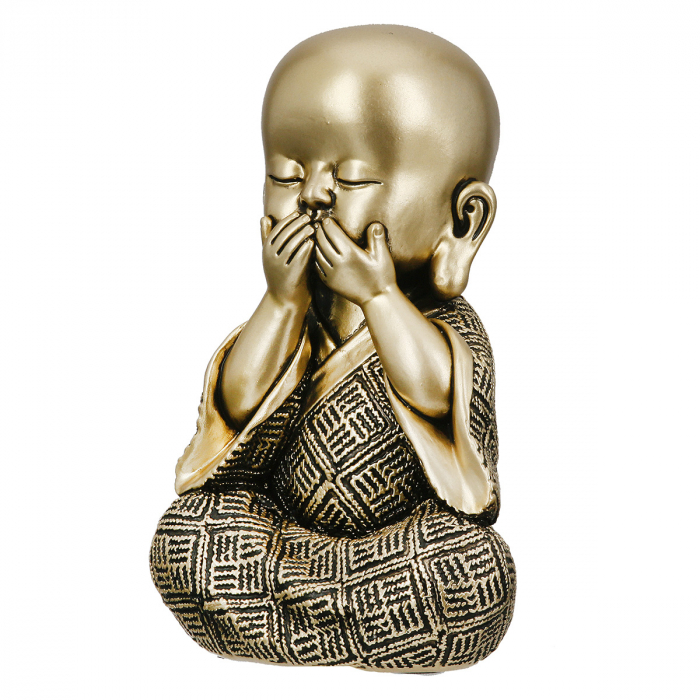 Set 3 piese, Figurină, Buddha, Călugăr, Polirășină, auriu, PU 2, L. 6 cm, L. 9 cm, H. 15 cm [4]