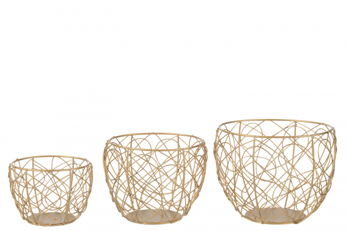 Set 3 suporturi lumanare Baskets, Metal/Fier, Auriu, 22.5x22.5x16 cm [2]