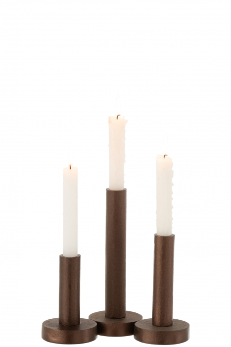 Set 3 suporturi pentru lumanari Jolipa, Metal, Maro, 7x7x22 cm [2]