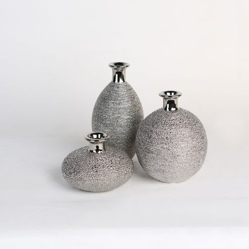 Set 3 vaze Miro ceramica glazurata, argintiu, 15x9 cm, 12x9 cm,8x9 cm [4]