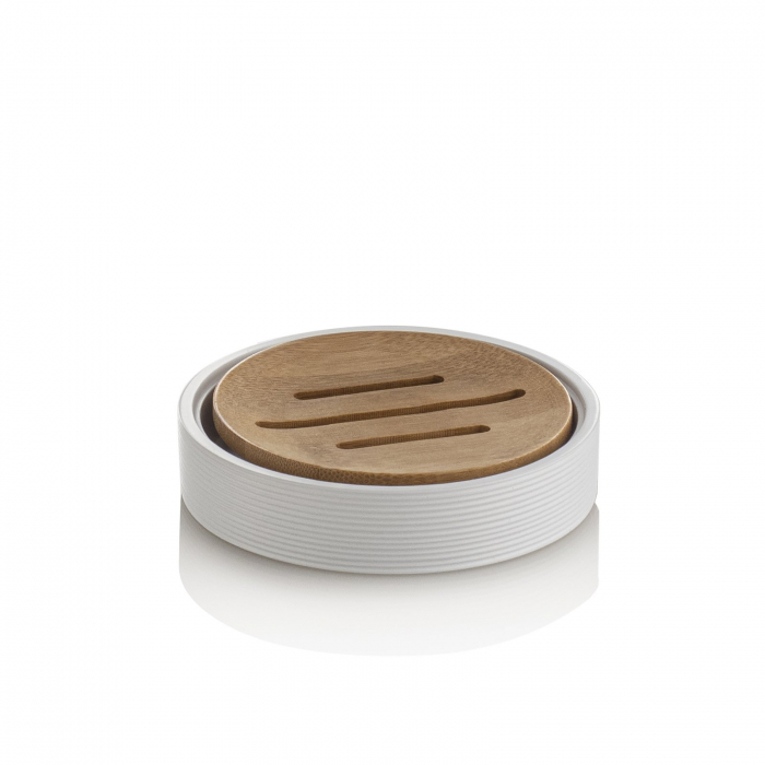 Set 4 accesorii baie FOX, Rasina/Otel/Bambus, Alb,  9.2x9.2x23.7 cm [3]