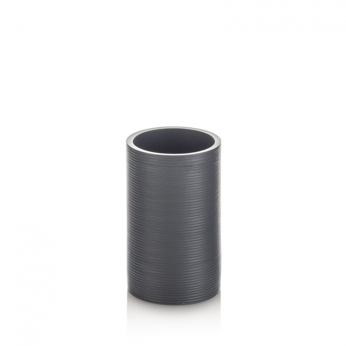 Set 4 accesorii baie FOX, Rasina/Otel /Bambus, Gri, 9.2x9.2x23.7 cm [5]