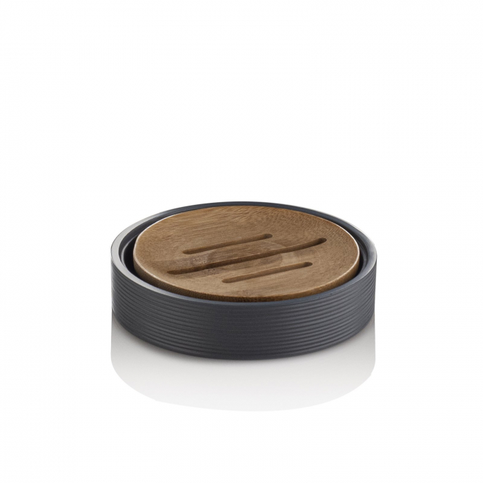 Set 4 accesorii baie FOX, Rasina/Otel /Bambus, Gri, 9.2x9.2x23.7 cm [3]