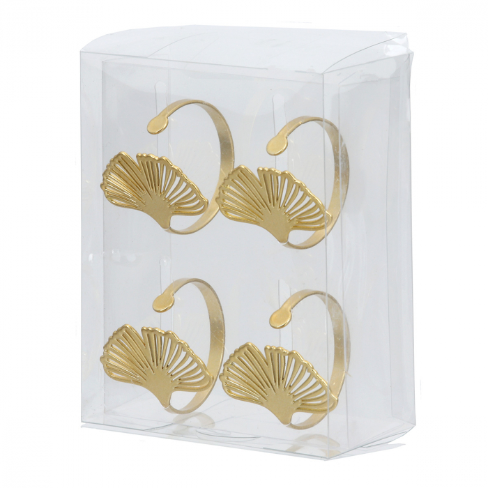 Set 4 buc, Inel Servet, Ginkgo, Ginkgo, Metal, negru, auriu, PU 6, 2 buc. asortate, L. 4 cm, D. 4 cm [3]