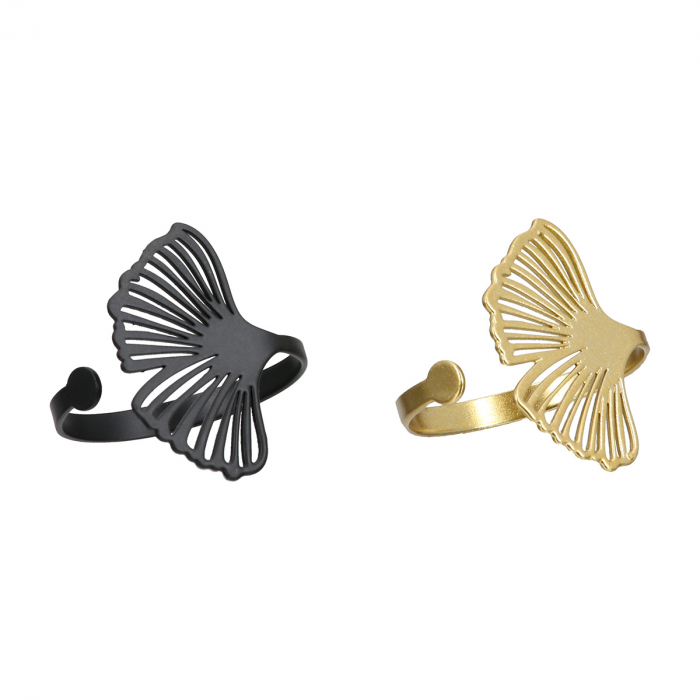 Set 4 buc, Inel Servet, Ginkgo, Ginkgo, Metal, negru, auriu, PU 6, 2 buc. asortate, L. 4 cm, D. 4 cm [4]