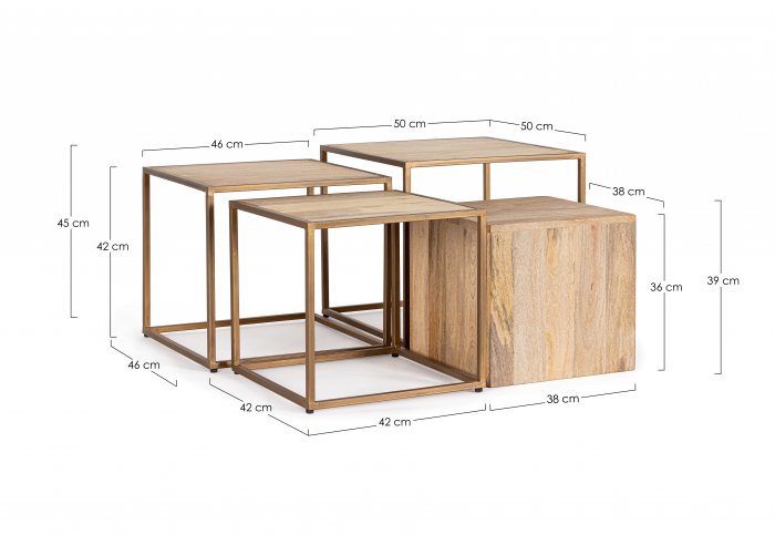 Set 4 masute Jaidev, Otel, Maro, 38x38x36 cm [2]