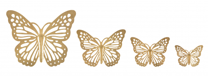 Set 4 decoratiuni Butterfly, Fier, Auriu, 29/19/16/12x35/25/20.5/16x2/2/2/2 cm [6]