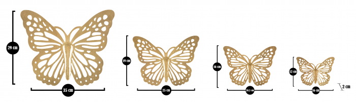 Set 4 decoratiuni Butterfly, Fier, Auriu, 29/19/16/12x35/25/20.5/16x2/2/2/2 cm [7]