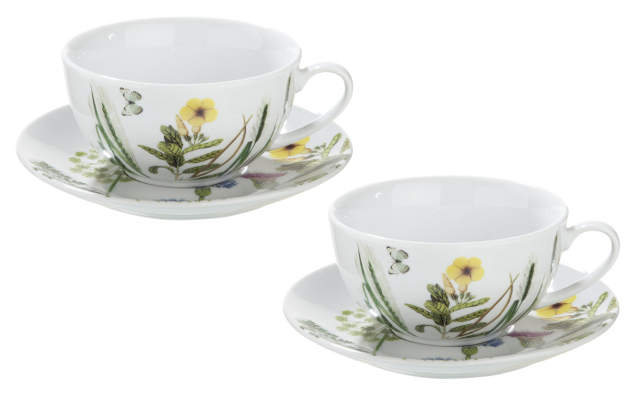 Set ceasca cu farfurie Flowers, portelan, multicolor, 6.5 x15 cm [2]