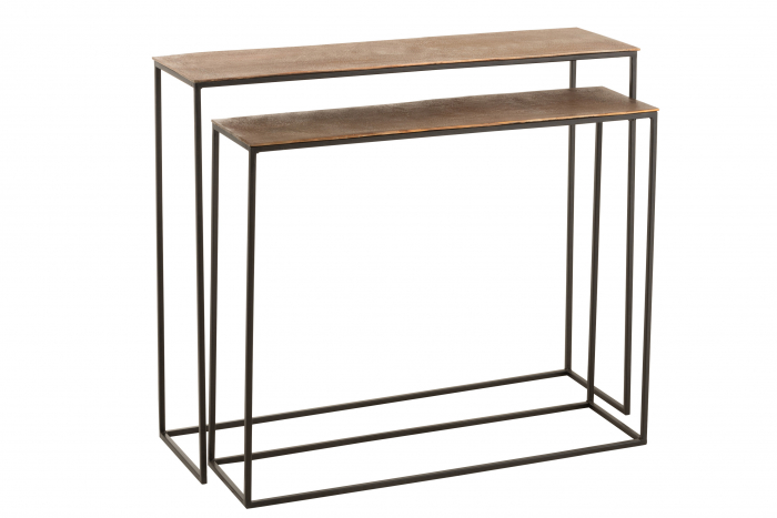 Set de 2 console, Aluminiu/Lemn, Maro, 100x30x83 cm [2]