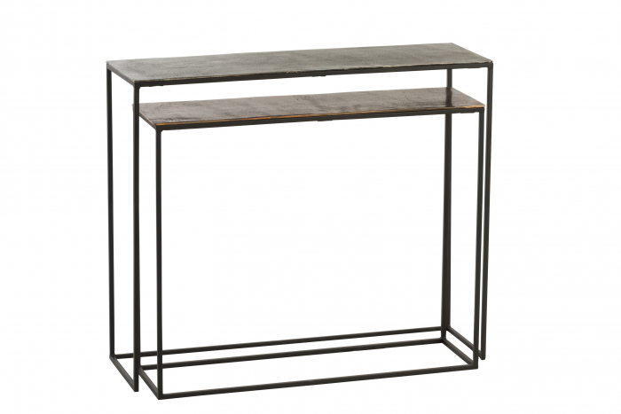 Set de 2 console Rectangular, Aluminiu/Lemn, Negru, 100x29x83 cm [2]