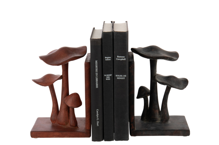 Set de 2 suporturi de carti tip ciuperca din polirasina, maro ruginiu/negru [4]