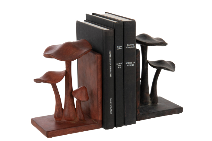 Set de 2 suporturi de carti tip ciuperca din polirasina, maro ruginiu/negru [3]