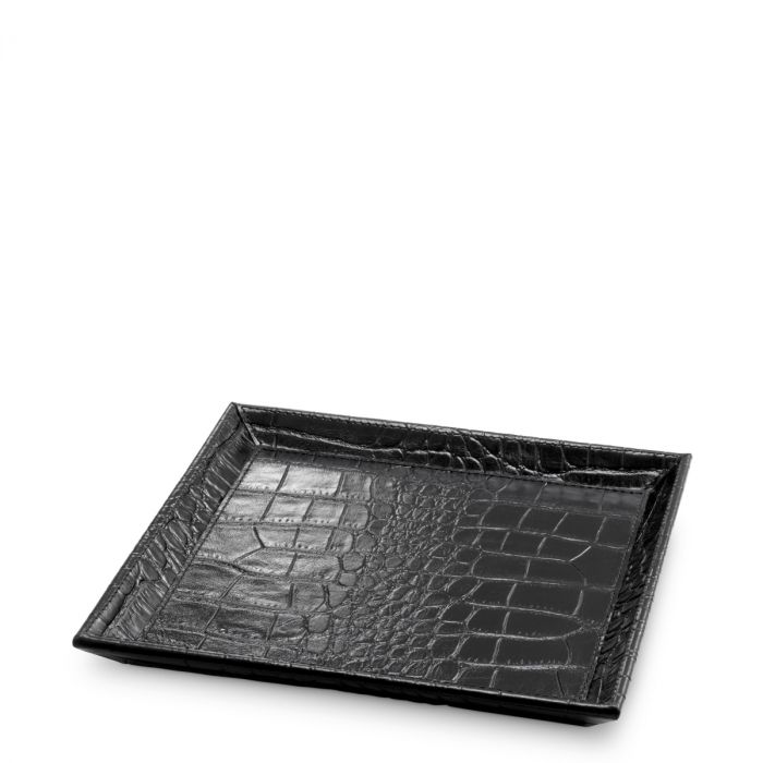 Set de 2 tavi de birou Scaleo piele neagră în relief croco, Dims: L. 23 | W. 23 | H. 2 (CM) [4]