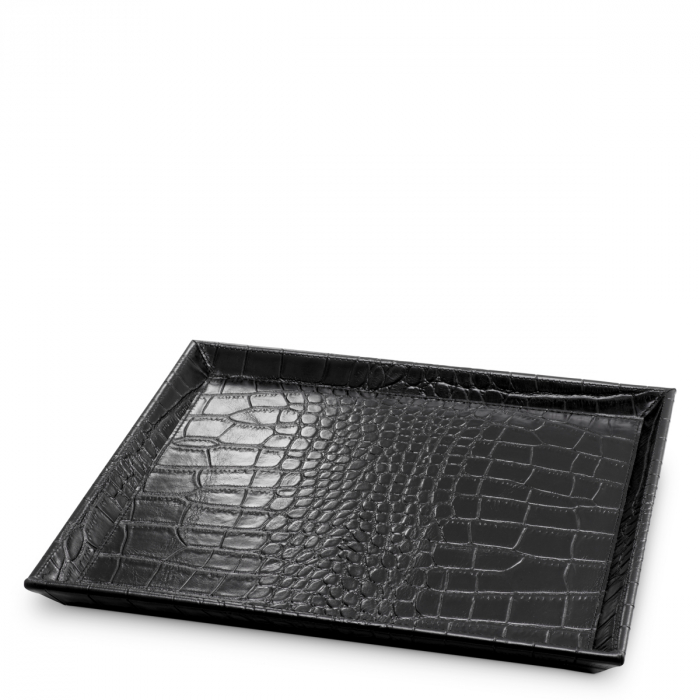 Set de 2 tavi de birou Scaleo piele neagră în relief croco, Dims: L. 23 | W. 23 | H. 2 (CM) [3]