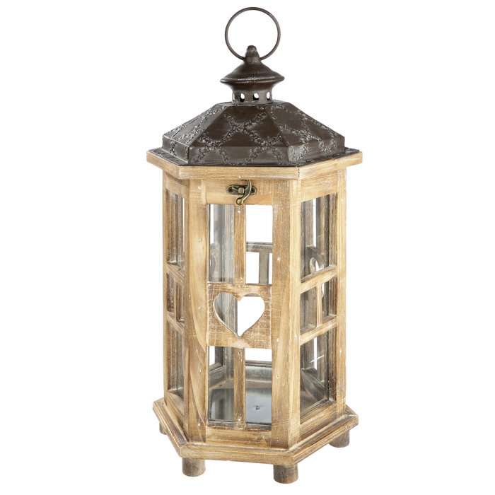 Set de 3, Felinar, Hexagon, "Corazon", Lemn, maro, PU 1, L. 35 cm, L. 39 cm, H 78 cm [3]