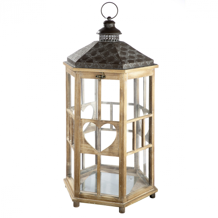 Set de 3, Felinar, Hexagon, "Corazon", Lemn, maro, PU 1, L. 35 cm, L. 39 cm, H 78 cm [2]