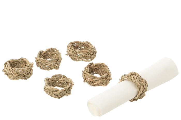 Set de 6 inele de servetel impletite din iarba de mare, natur | L 5X l 5X H 3 cm [2]