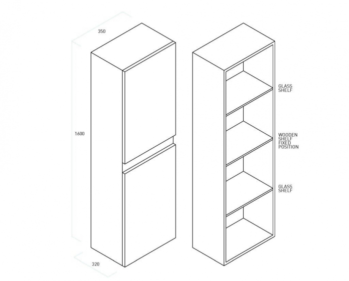 Set de baie cu 6 piese PERTH, Melamina/Aluminiu/Abs/Sticla/Ceramica/Metal, Alb, 101x46.5x190 cm [9]