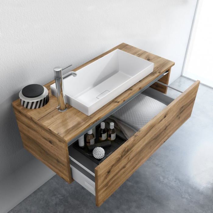 Set de baie cu 6 piese PERTH, Melamina/Aluminiu/Abs/Sticla/Rasina/Metal, Maro deschis, 170x45x190 cm [2]