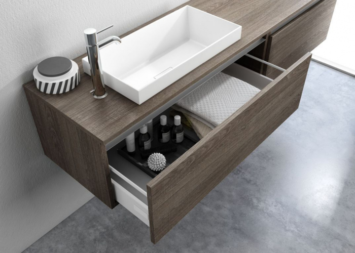 Set de baie cu 6 piese PERTH, Melamina/Aluminiu/Abs/Sticla/Rasina/Metal, Maro inchis, 170x45x190 cm [2]