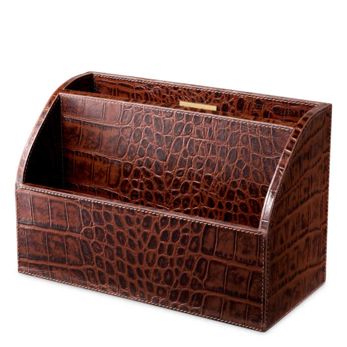 Set de birou Scaleo crocodil in relief, piele maro antica, set de 3 [2]