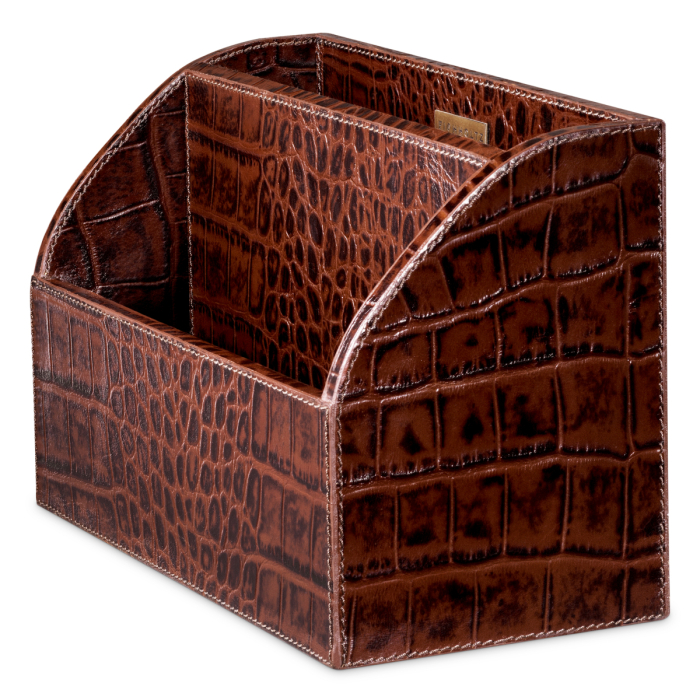 Set de birou Scaleo crocodil in relief, piele maro antica, set de 3 [4]