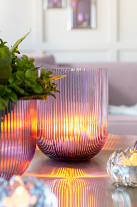 SOLARI, Vază, Suport lumânare, Sticlă, roz trandafir, h.19 cm, d.16 cm [8]