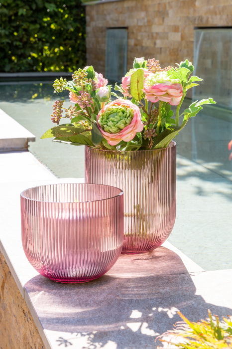 SOLARI, Vază, Suport lumânare, Sticlă, roz trandafir, h.19 cm, d.16 cm [7]