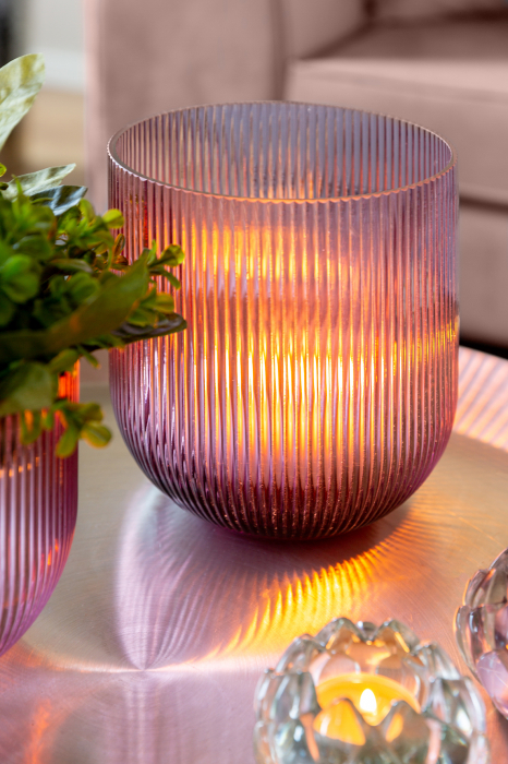 SOLARI, Vază, Suport lumânare, Sticlă, roz trandafir, h.19 cm, d.16 cm [9]