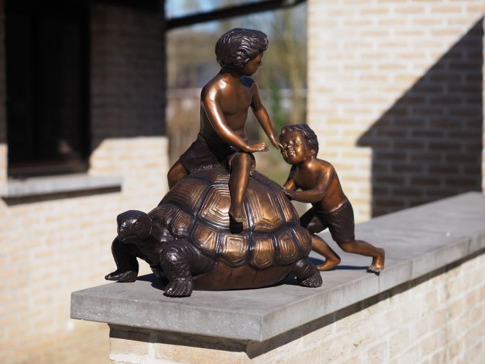 Statuie bronz, 2 băieți cu broască țestoasă (fântână) [3]